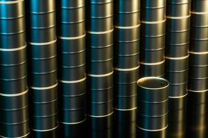 Black polished oil barrels lining up in the warehouse,3d rendering. photo