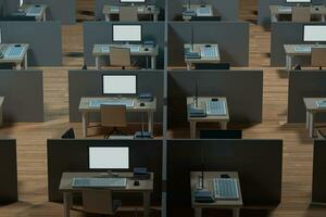 oficina modelo con de madera piso, abstracto concepción, 3d representación. foto
