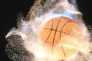 baloncesto con movimiento partículas, 3d representación. foto