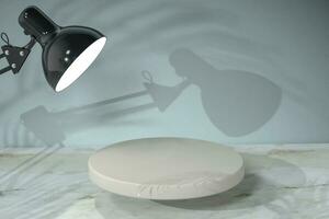 Round object stand with leaf shadow background, 3d rendering. photo
