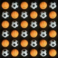 Repeating sports ball pattern with black background, 3d rendering. photo