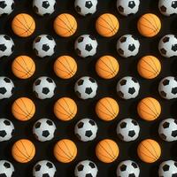 Repeating sports ball pattern with black background, 3d rendering. photo