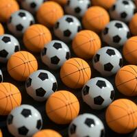 Repeating sports ball pattern with black background, 3d rendering. photo