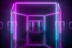 Geometric figures and neon lights,abstract conception,3d rendering. photo