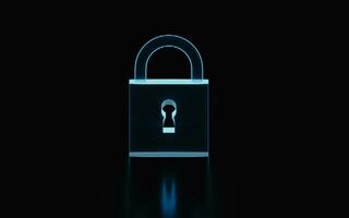 Holographic image of a lock, futuristic element, 3d rendering. photo
