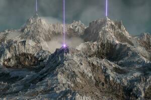 Magical peak with misty fog, 3d rendering. photo