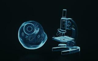 Holographic image of cellular structure, futuristic element, 3d rendering. photo
