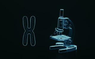 Holographic image of chromosome, futuristic element, 3d rendering. photo