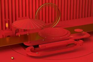 Red creative presentation stage, 3d rendering. photo