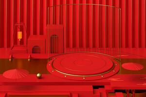 Red creative presentation stage, 3d rendering. photo