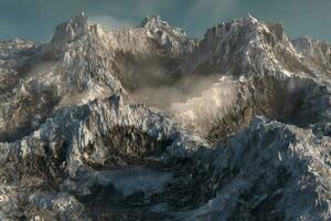 Magical peak with misty fog, 3d rendering. photo