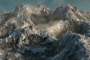 Magical peak with misty fog, 3d rendering. photo