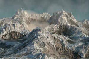 Magical peak with misty fog, 3d rendering. photo