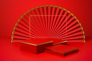 Red creative presentation stage, 3d rendering. photo