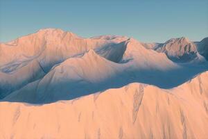 A stretch of snow mountain with blue sky, 3d rendering. photo