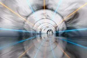 White tunnel with glowing lines background, 3d rendering. photo