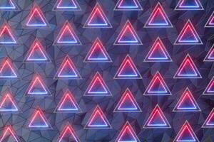 Repeating neon triangles with grid background, 3d rendering. photo