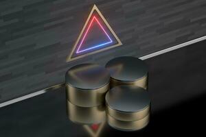 Reflective stainless platform, empty showcase, 3d rendering. photo