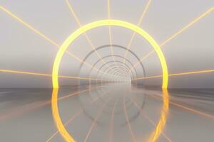 White tunnel with glowing lines background, 3d rendering. photo