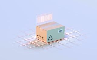 Carton and bar code, commodity inspection and transportation, 3d rendering. photo