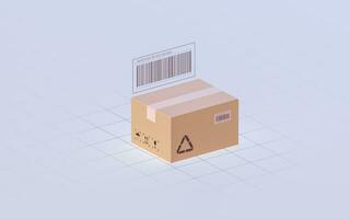 Carton and bar code, commodity inspection and transportation, 3d rendering. photo