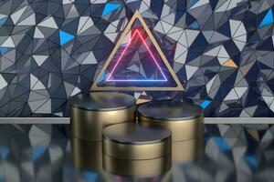 Reflective stainless platform, empty showcase, 3d rendering. photo