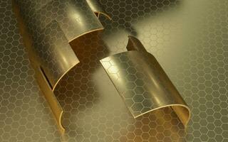 Golden curve geometry background, luxury decoration, 3d rendering. photo