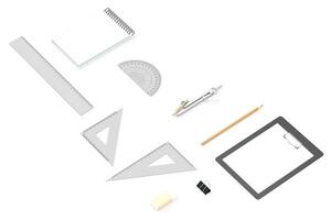 Various of stationery with white background, 3d rendering. photo