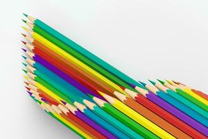 Colorful pencils in a row with white background, 3d rendering. photo