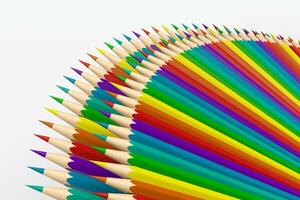 Colorful pencils in a row with white background, 3d rendering. photo