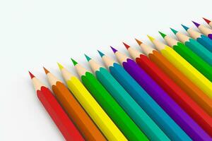 Colorful pencils in a row with white background, 3d rendering. photo