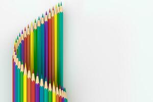 Colorful pencils in a row with white background, 3d rendering. photo