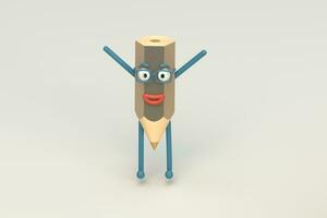 Cartoon pencil character with white background, 3d rendering. photo