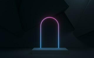 Empty room and neon with dark background, 3d rendering. photo