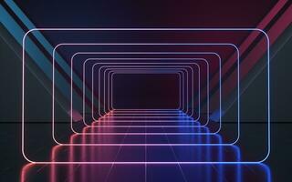 Neon light in the empty room, 3d rendering. photo