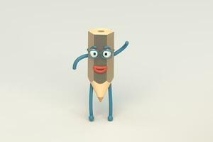 Cartoon pencil character with white background, 3d rendering. photo