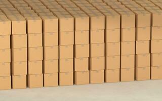 Cartons stacked together, factory warehouse, 3d rendering. photo