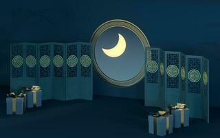 The room with an open window. The moon is outside. 3d rendering. photo