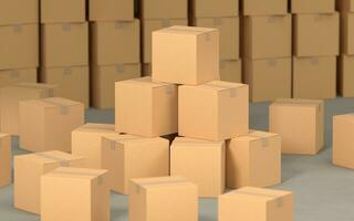 Cartons stacked together, factory warehouse, 3d rendering. photo