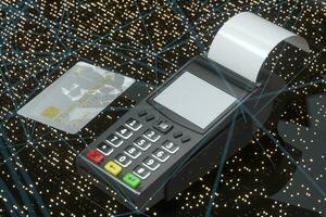 Swiping the POS machine, black background, 3d rendering. photo