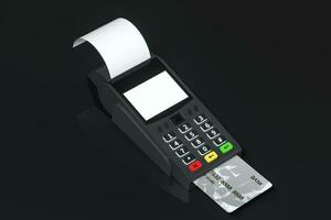 Swiping the POS machine, black background, 3d rendering. photo