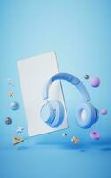 Earphone and mobile phone, 3d rendering. photo