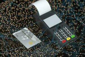 Swiping the POS machine, black background, 3d rendering. photo