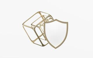 Shield and geometric figure, 3d rendering. photo