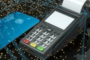 POS machine and mobile phone with fingerprint identification, 3d rendering. photo