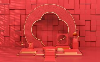 Empty showcase stage, Chinese style, 3d rendering. photo