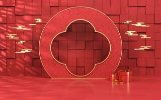 Empty showcase stage, Chinese style, 3d rendering. photo