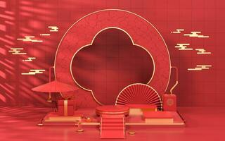 Empty showcase stage, Chinese style, 3d rendering. photo