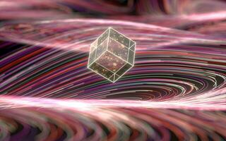 Magic glass cube, fantasy wave pattern, 3d rendering. photo