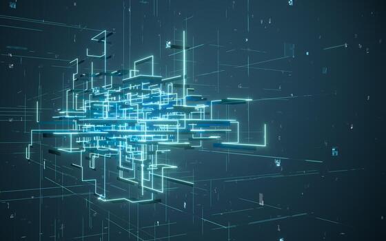 brillante electrónica líneas con circuito estructura, 3d representación. foto